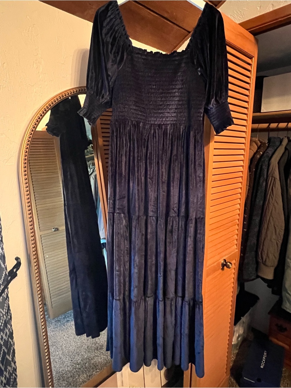 Baltic Born Navy Velvet Maxi Dress with Smocked Bodice